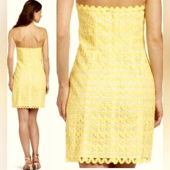 NWT Lilly Pulitzer Lakeland Ric Rac Lace Strapless Dress Starfruit Yellow Size 2 - Picture 2 of 13